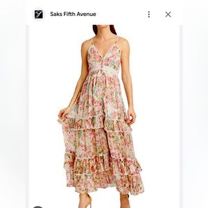 Rococo Sand tiered metallic maxi dress floral pink